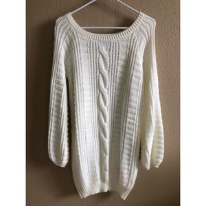Ivory Cable Knit Balloon Sleeve Mini Sweater Dress